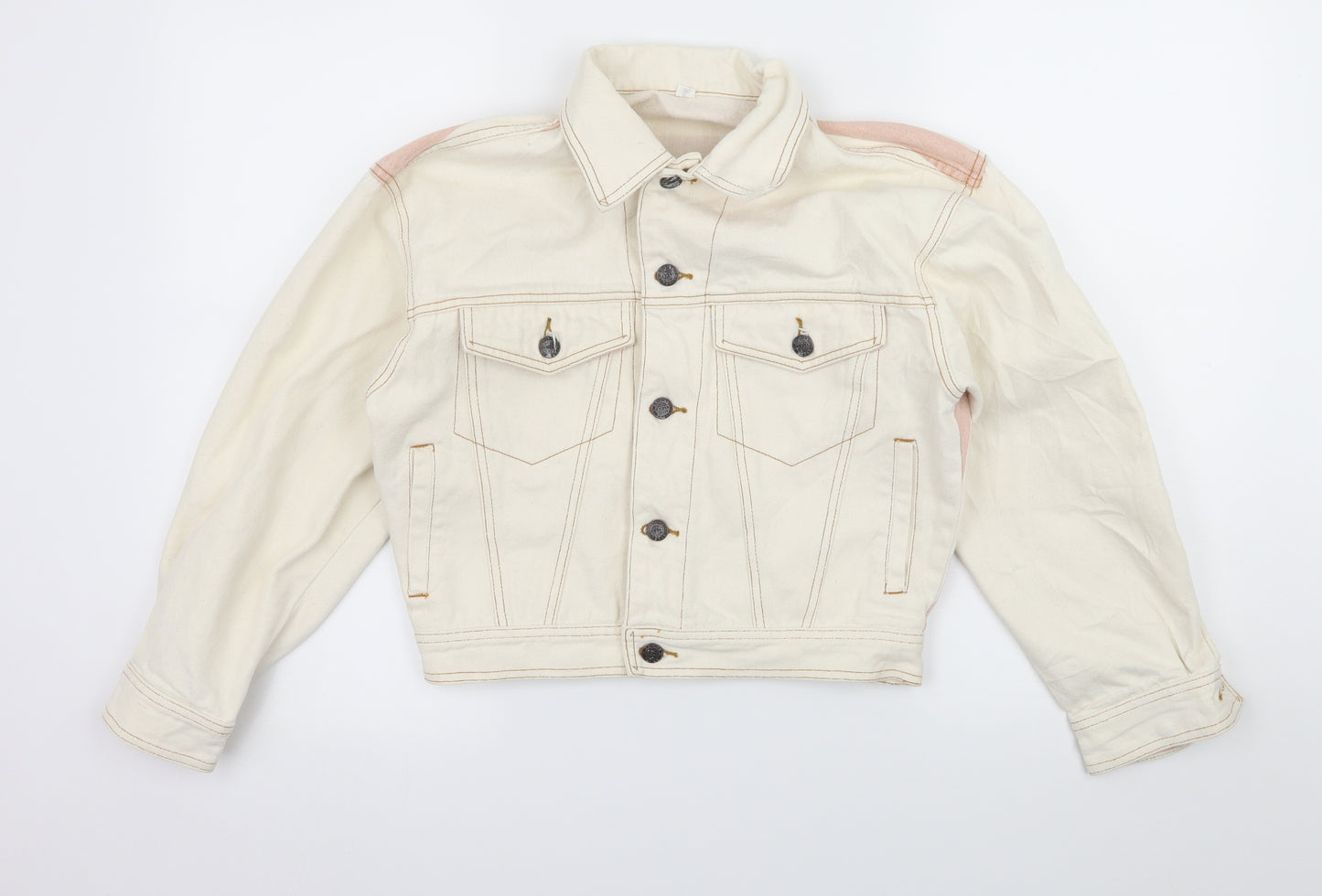 Preworn Womens Ivory Striped Denim Jacket  Size 12