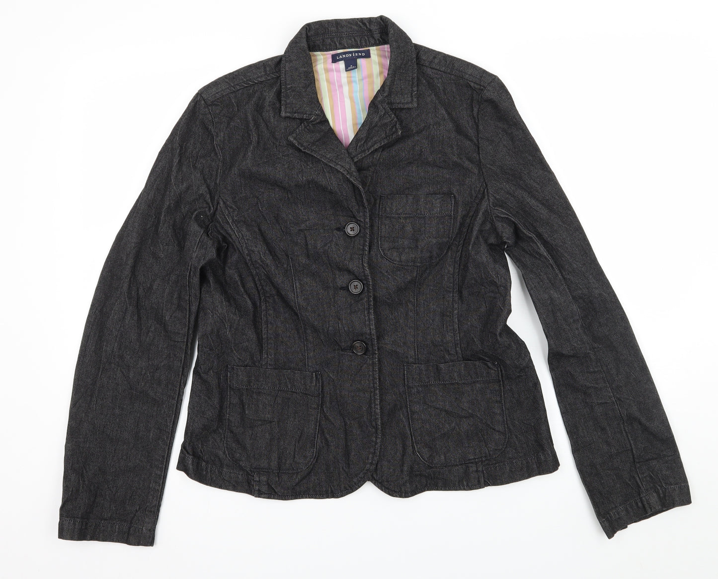 Lands' End Womens Grey  Denim Jacket Blazer Size 10