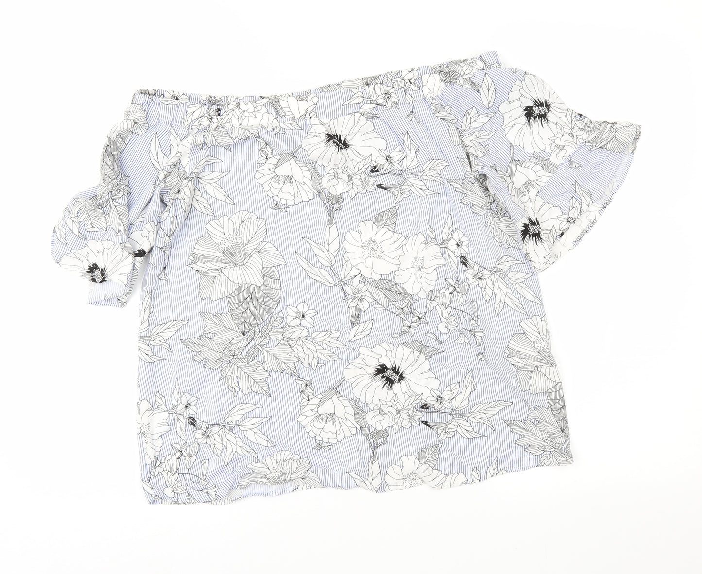 F&F Womens Blue Floral  Basic Blouse Size 10