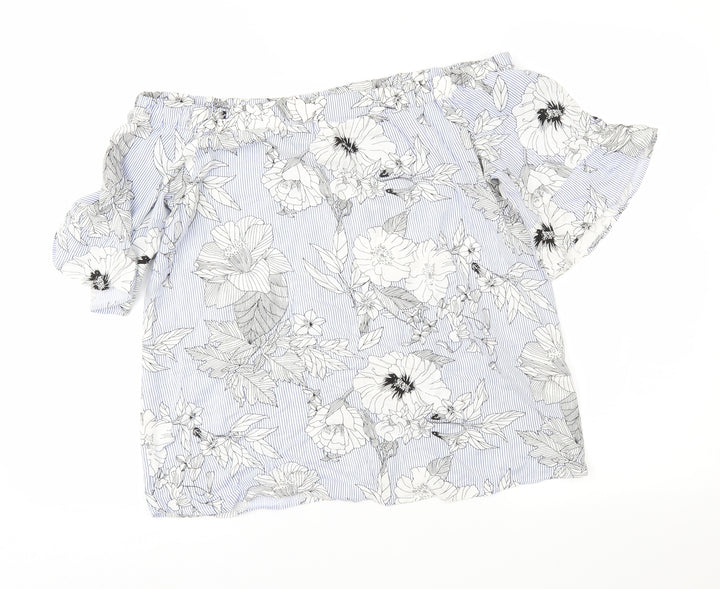 F&F Womens Blue Floral  Basic Blouse Size 10