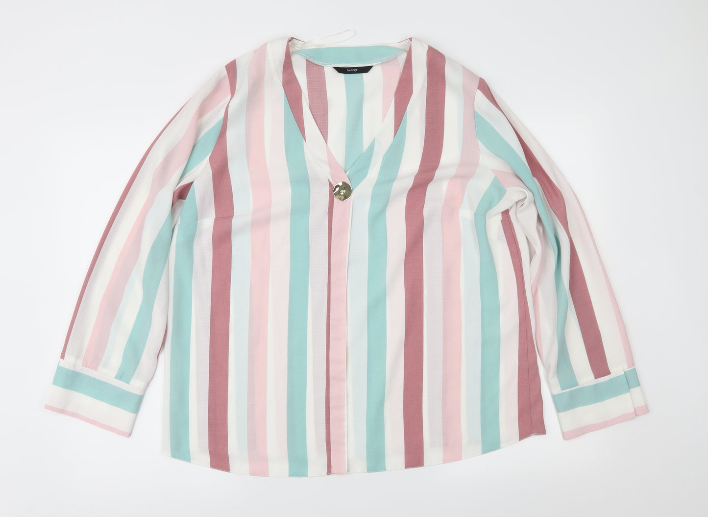 George Womens Ivory Striped  Basic Blouse Size 16