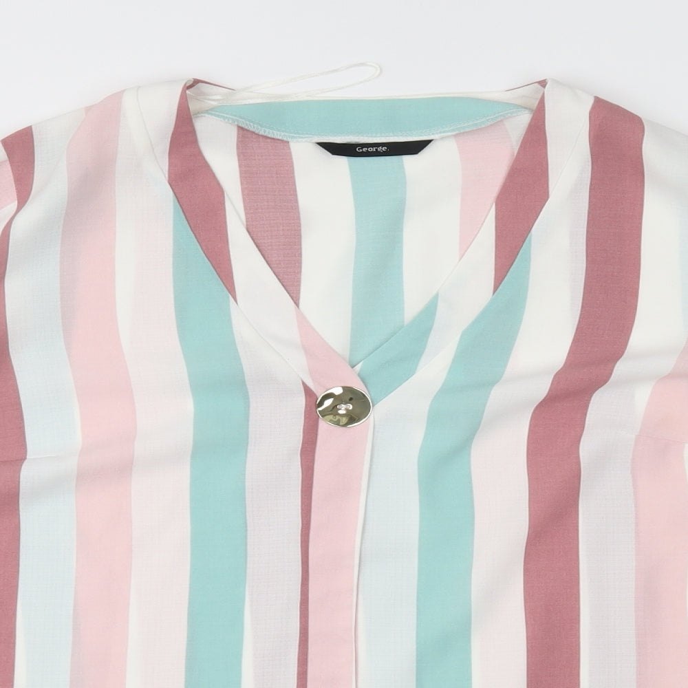 George Womens Ivory Striped  Basic Blouse Size 16