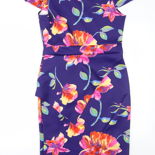 Evita Womens Purple Floral  A-Line  Size 14