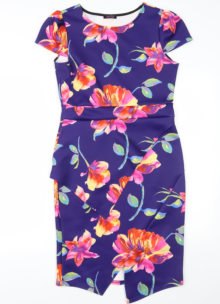 Evita Womens Purple Floral A-Line Size 14