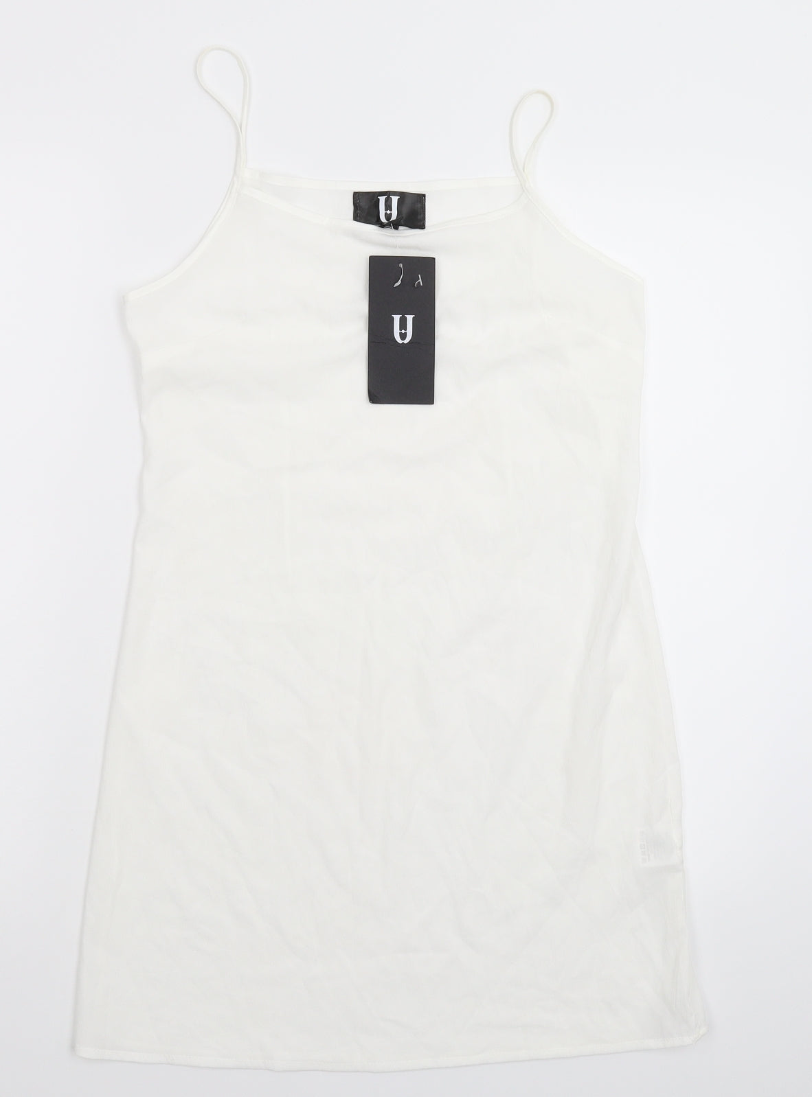 Bumble Bee Womens White Solid Satin Babydoll Dress Size L