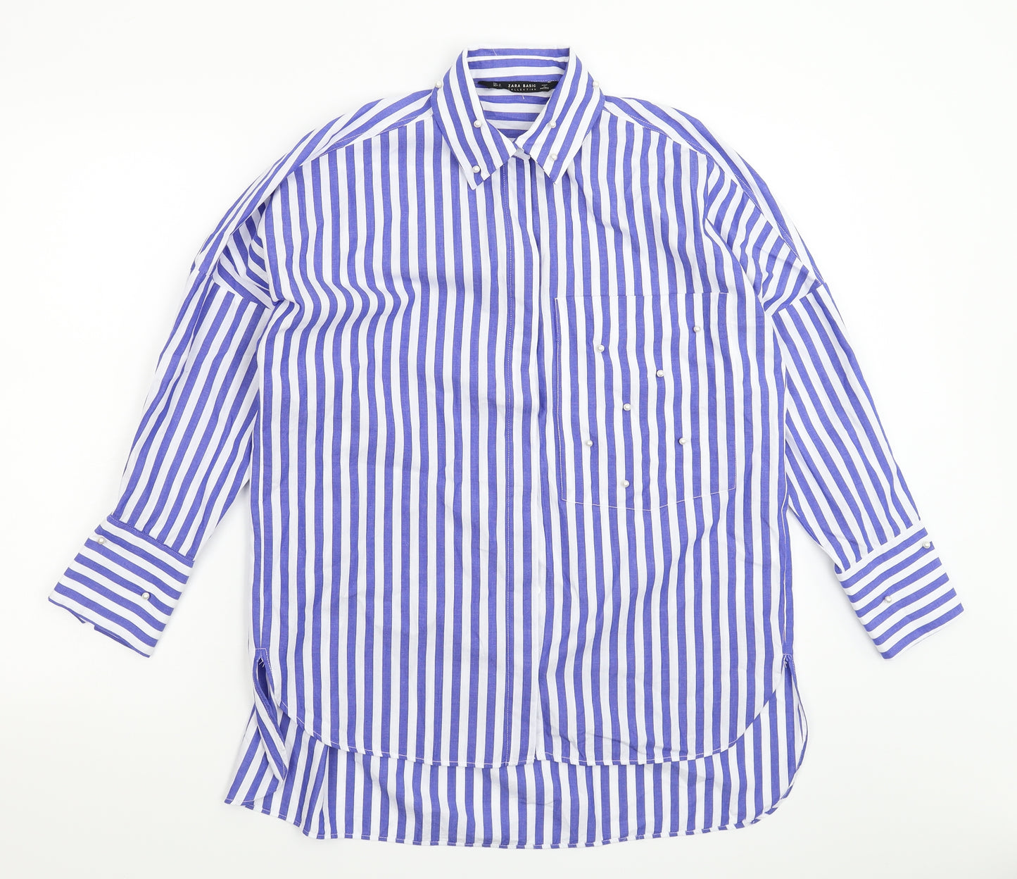 Zara Womens Blue Striped  Basic Button-Up Size S  - Oversized