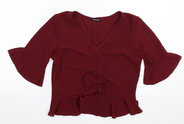 Boohoo Womens Brown Basic Blouse Size 10