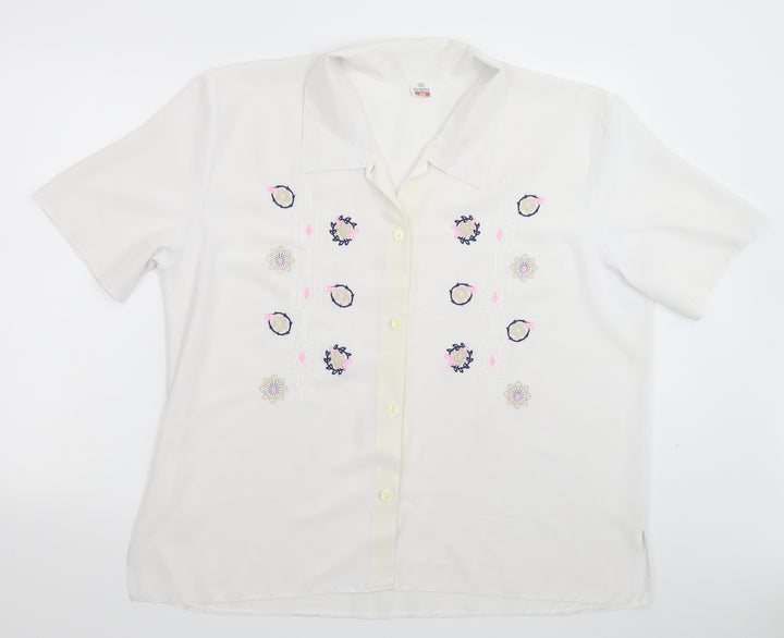 Preworn Womens White Floral  Basic Button-Up Size 20