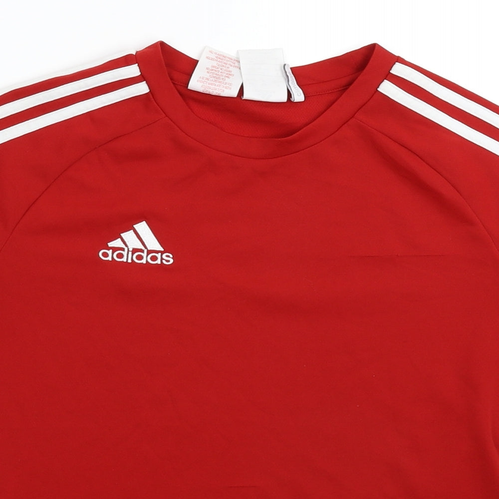 adidas Boys Red Striped  Jersey T-Shirt Size 13-14 Years