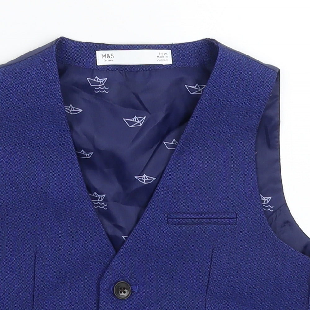 Marks and Spencer Boys Blue   Jacket Waistcoat Size 3-4 Years