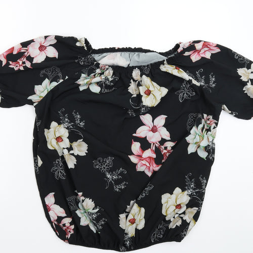 Preworn Womens Black Floral  Basic Blouse Size 6  - Oversized