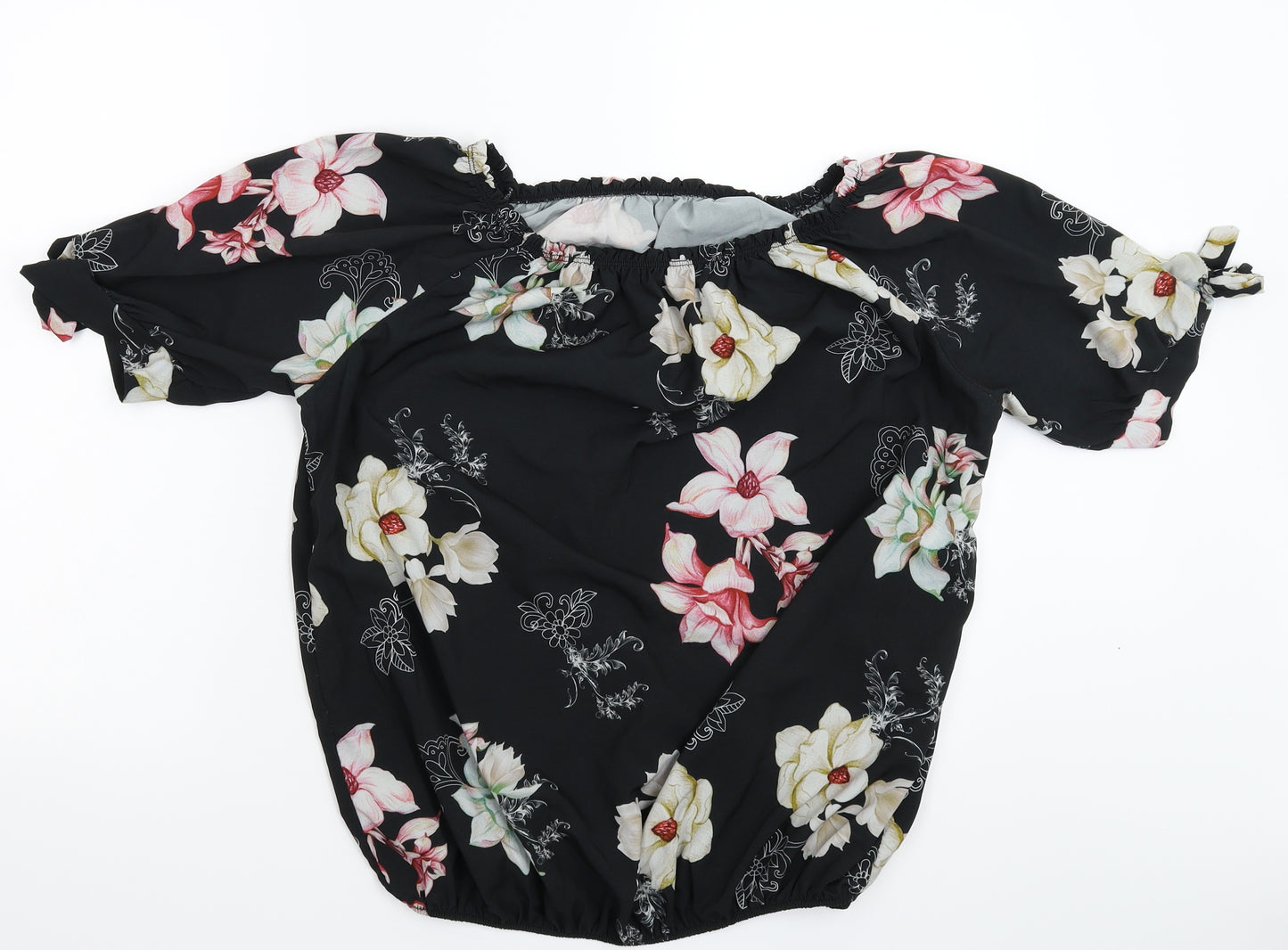 Preworn Womens Black Floral  Basic Blouse Size 6  - Oversized