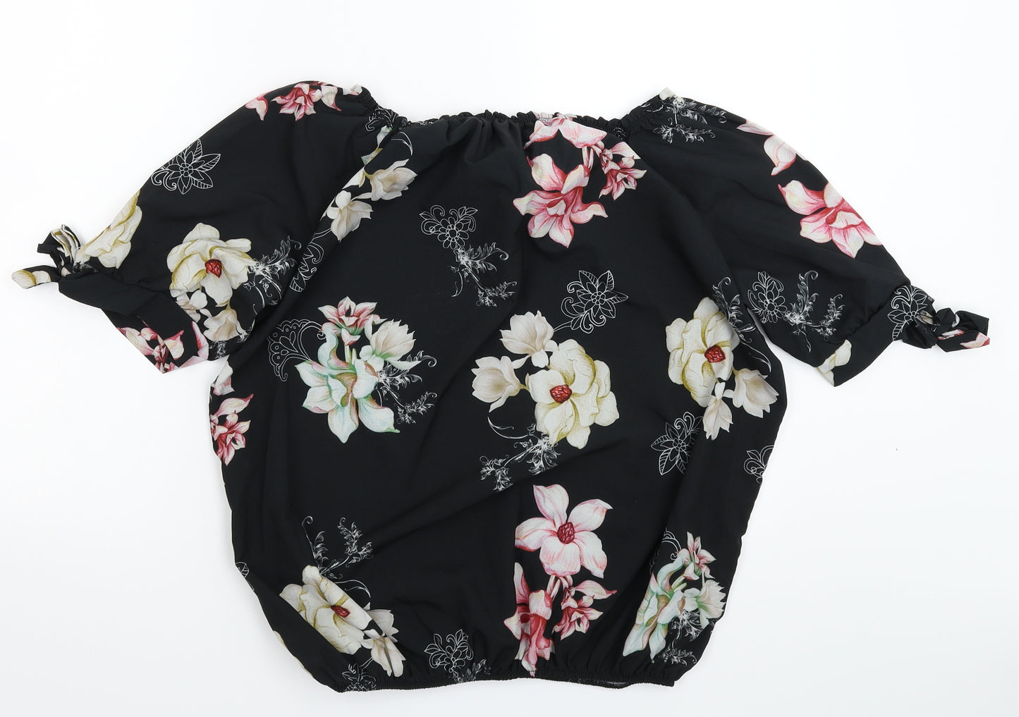 Preworn Womens Black Floral  Basic Blouse Size 6  - Oversized