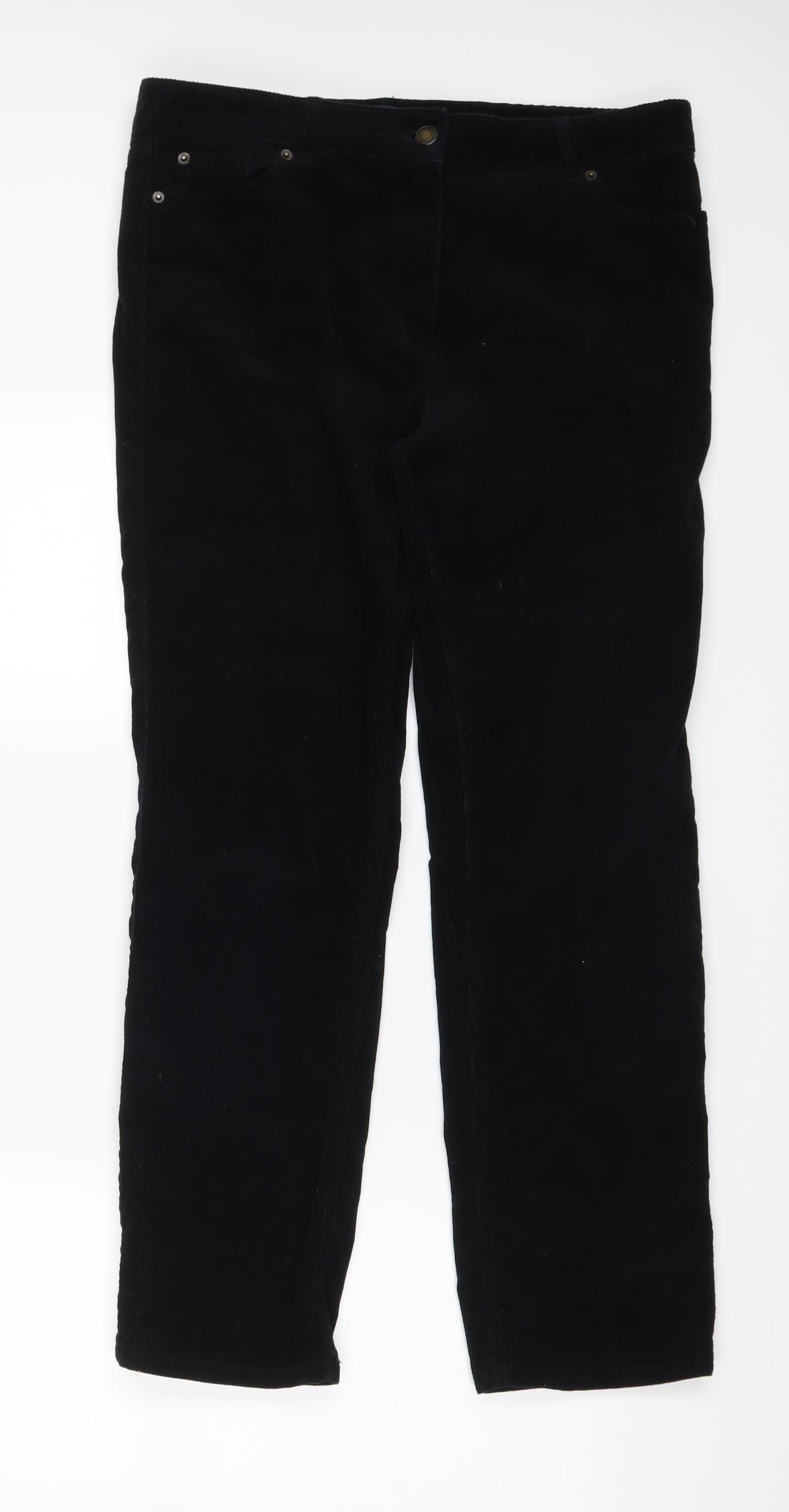 M&S Womens Black  Corduroy Trousers  Size 14 L27 in