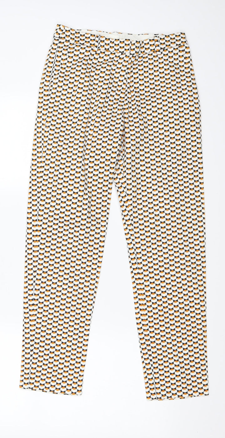 H&M Womens White Geometric Trousers Size 6 L24 in