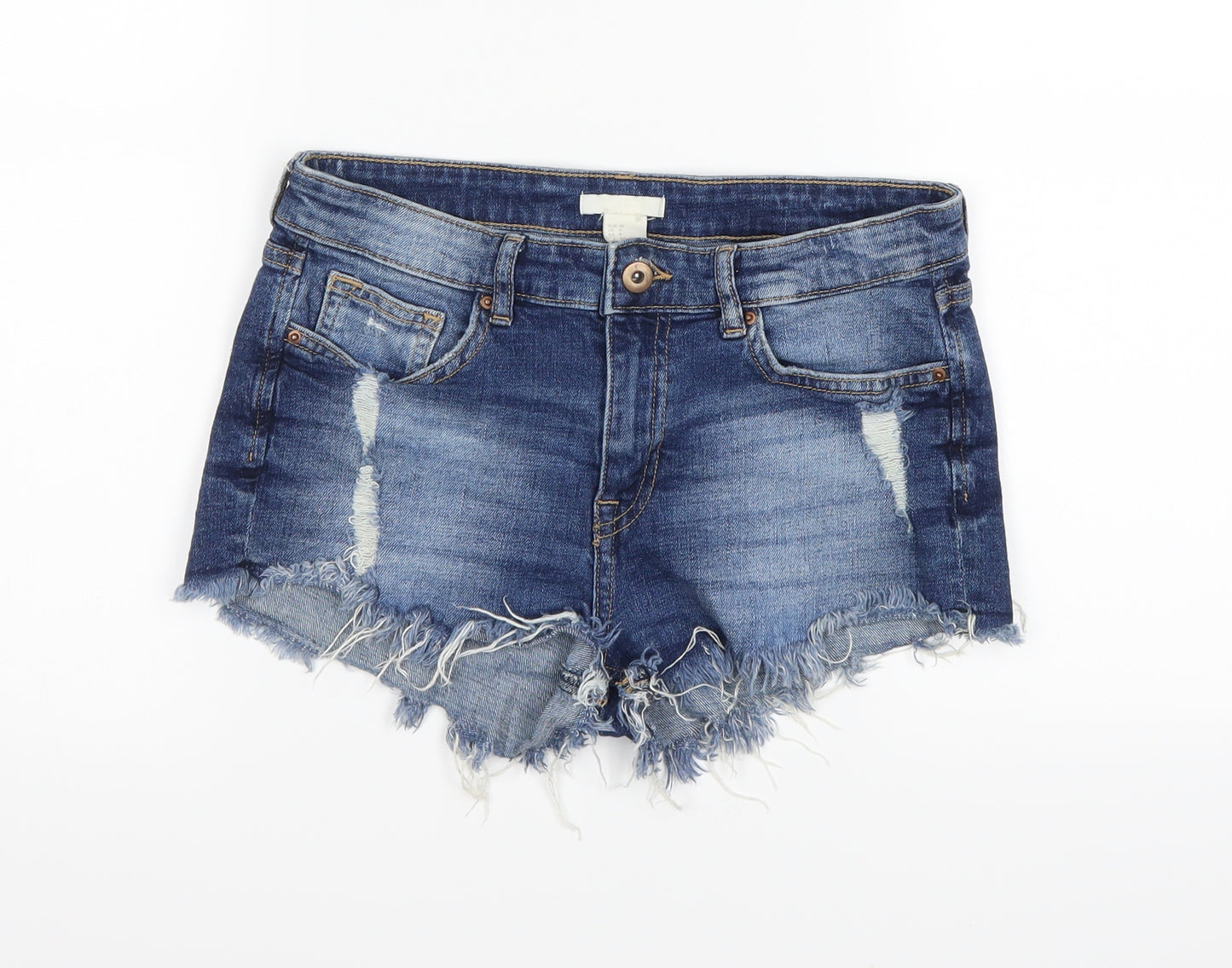 H&M Womens Blue  Denim Cut-Off Shorts Size 8