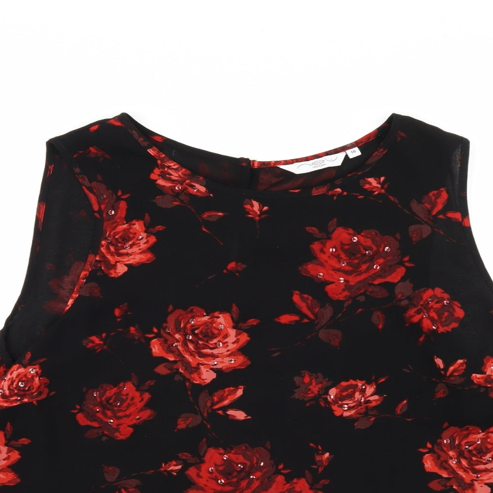 New Look Womens Black Floral  Basic Blouse Size 16