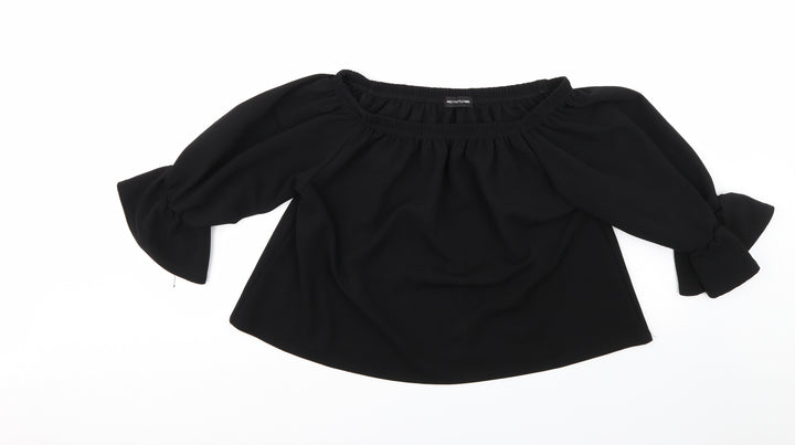 PRETTYLITTLETHING Womens Black   Basic Blouse Size M  - Cropped