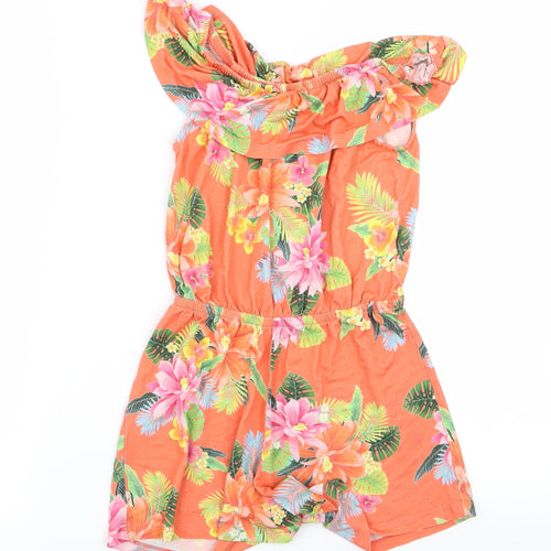 River Island Womens Orange Floral  Bodysuit One-Piece Size 10 L19 in - v