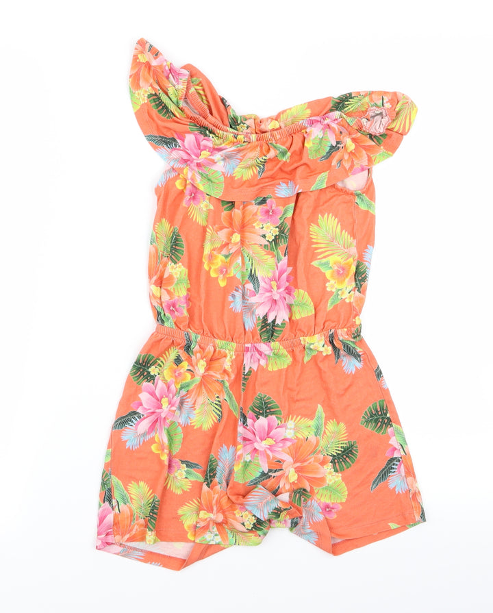 River Island Womens Orange Floral Bodysuit One-Piece Size 10 L19 in - v