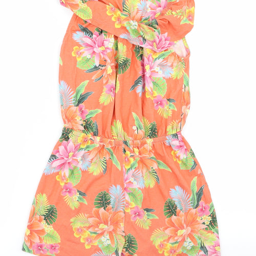 River Island Womens Orange Floral  Bodysuit One-Piece Size 10 L19 in - v