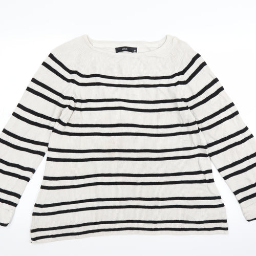 Ellos Womens White Striped  Pullover Jumper Size 14