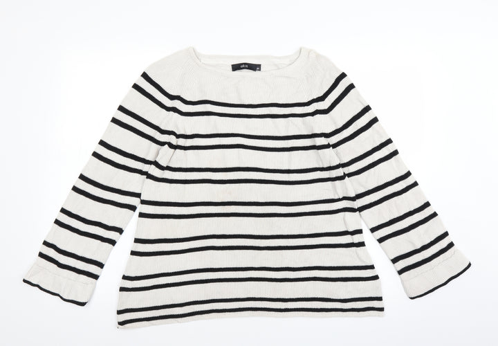 Ellos Womens White Striped  Pullover Jumper Size 14