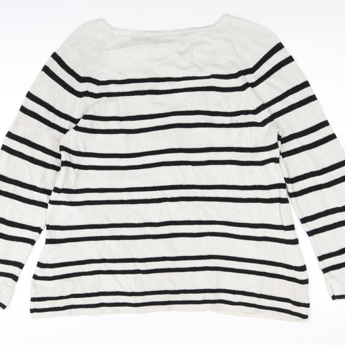 Ellos Womens White Striped  Pullover Jumper Size 14