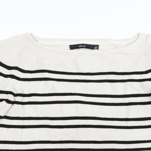 Ellos Womens White Striped  Pullover Jumper Size 14