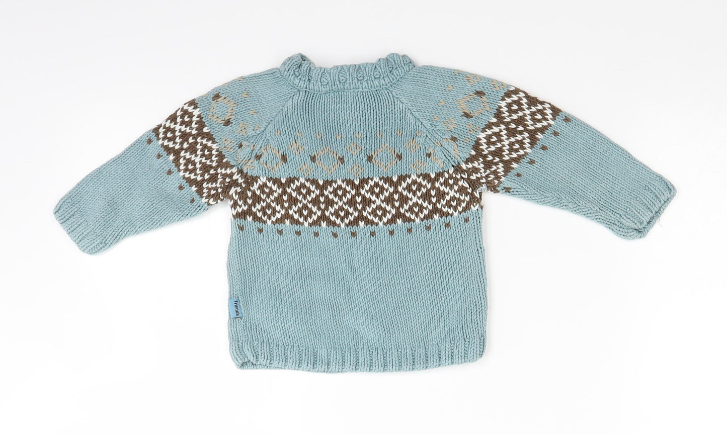 Friends Baby Blue Fair Isle Knit Pullover Jumper Size 9-12 Months