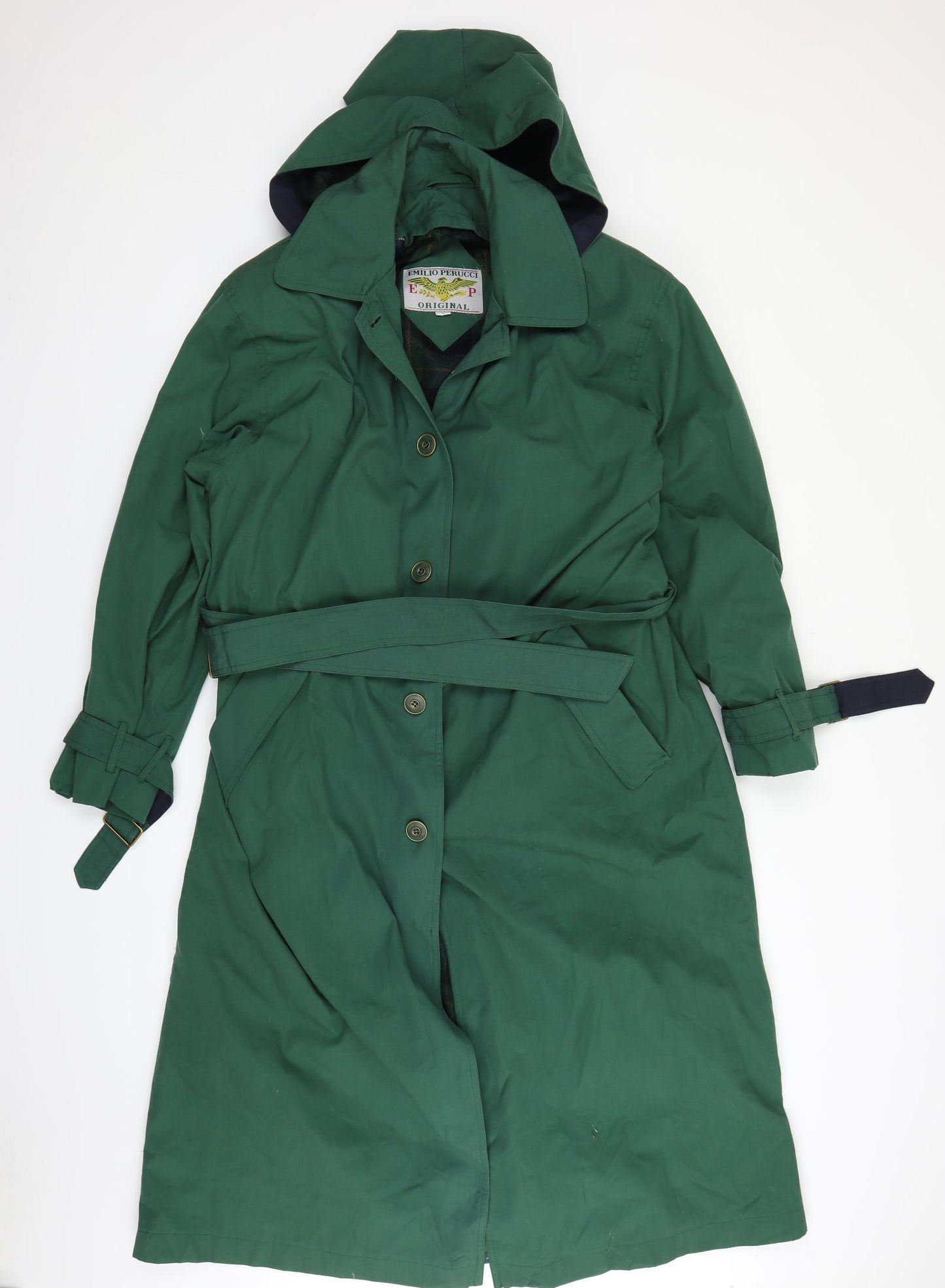 Emilio Perucci Mens Green  Canvas Trench Coat Coat Size L