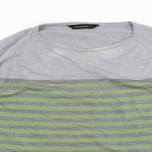 Cedar Wood State Mens Green Striped  Pullover Jumper Size L