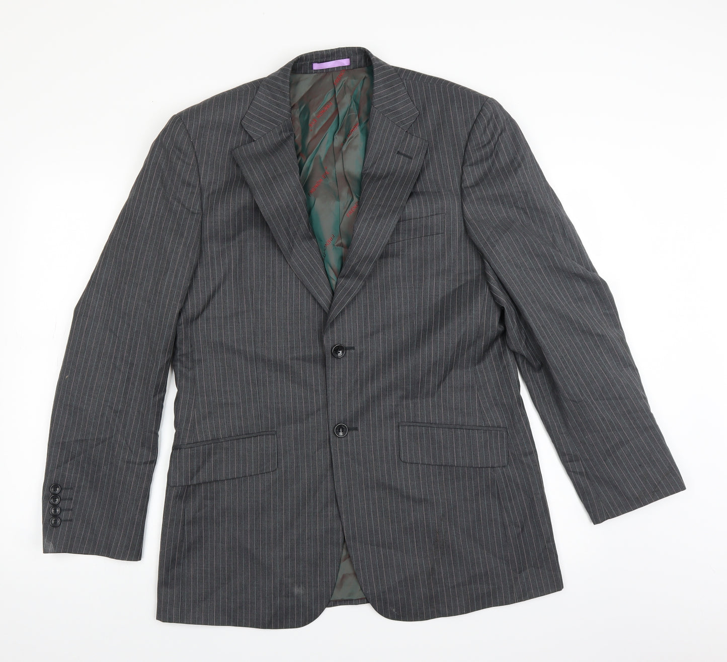 French Eye Mens Grey Striped  Jacket Suit Jacket Size 38