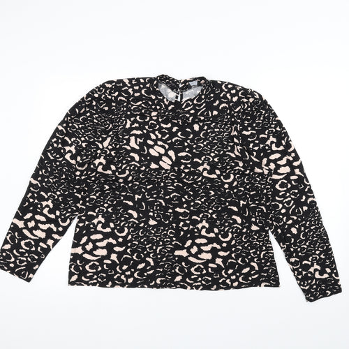 M&Co Womens Black Animal Print  Basic T-Shirt Size 18