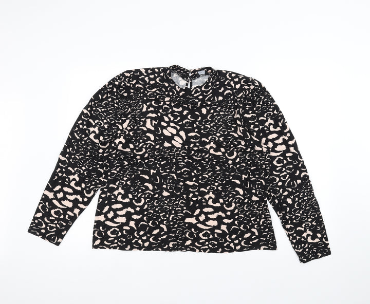 M&Co Womens Black Animal Print Basic T-Shirt Size 18