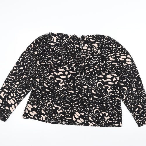 M&Co Womens Black Animal Print  Basic T-Shirt Size 18