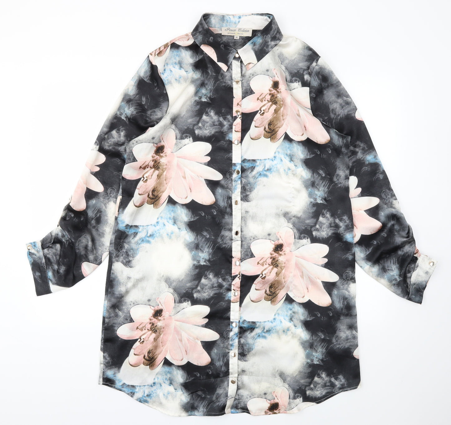 Parisian Collection Womens Grey Floral   Button-Up Size 14
