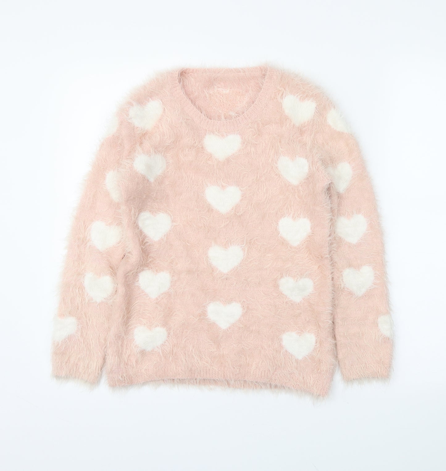 Preworn Girls Pink Polka Dot  Pullover Jumper Size 10-11 Years