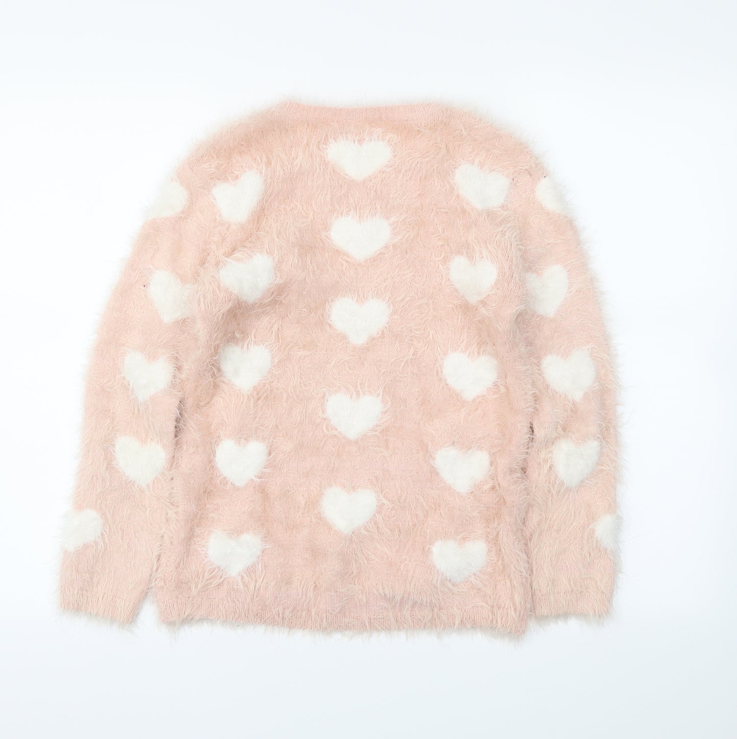 Preworn Girls Pink Polka Dot  Pullover Jumper Size 10-11 Years