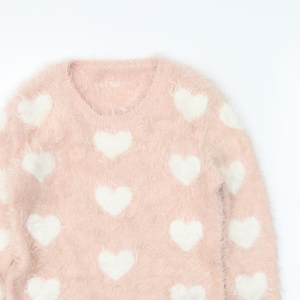 Preworn Girls Pink Polka Dot  Pullover Jumper Size 10-11 Years