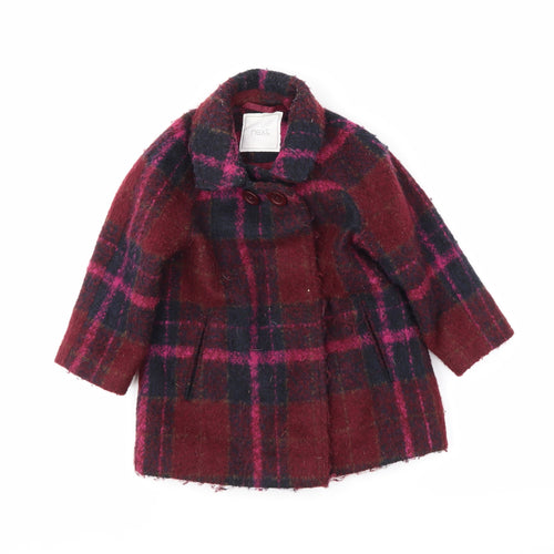 NEXT Girls Red Plaid  Overcoat Coat Size 12-18 Months