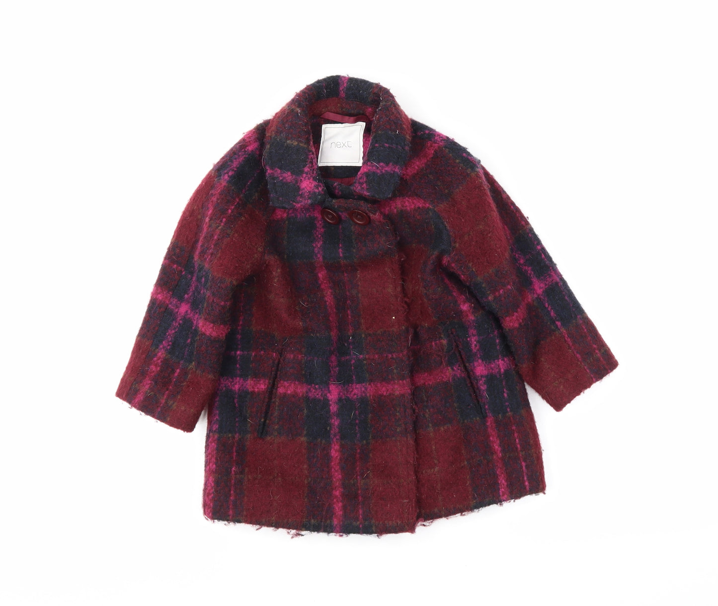 NEXT Girls Red Plaid  Overcoat Coat Size 12-18 Months