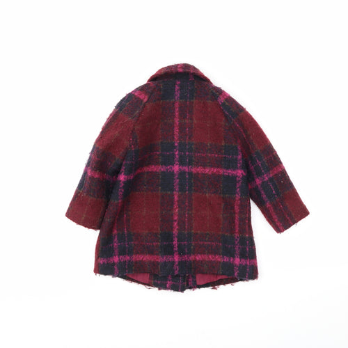 NEXT Girls Red Plaid  Overcoat Coat Size 12-18 Months