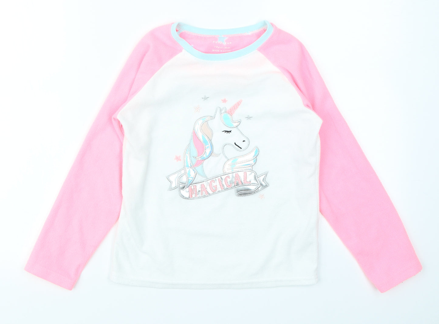 Primark Girls Pink Colourblock  Top Pyjama Top Size 7-8 Years  - Unicorn