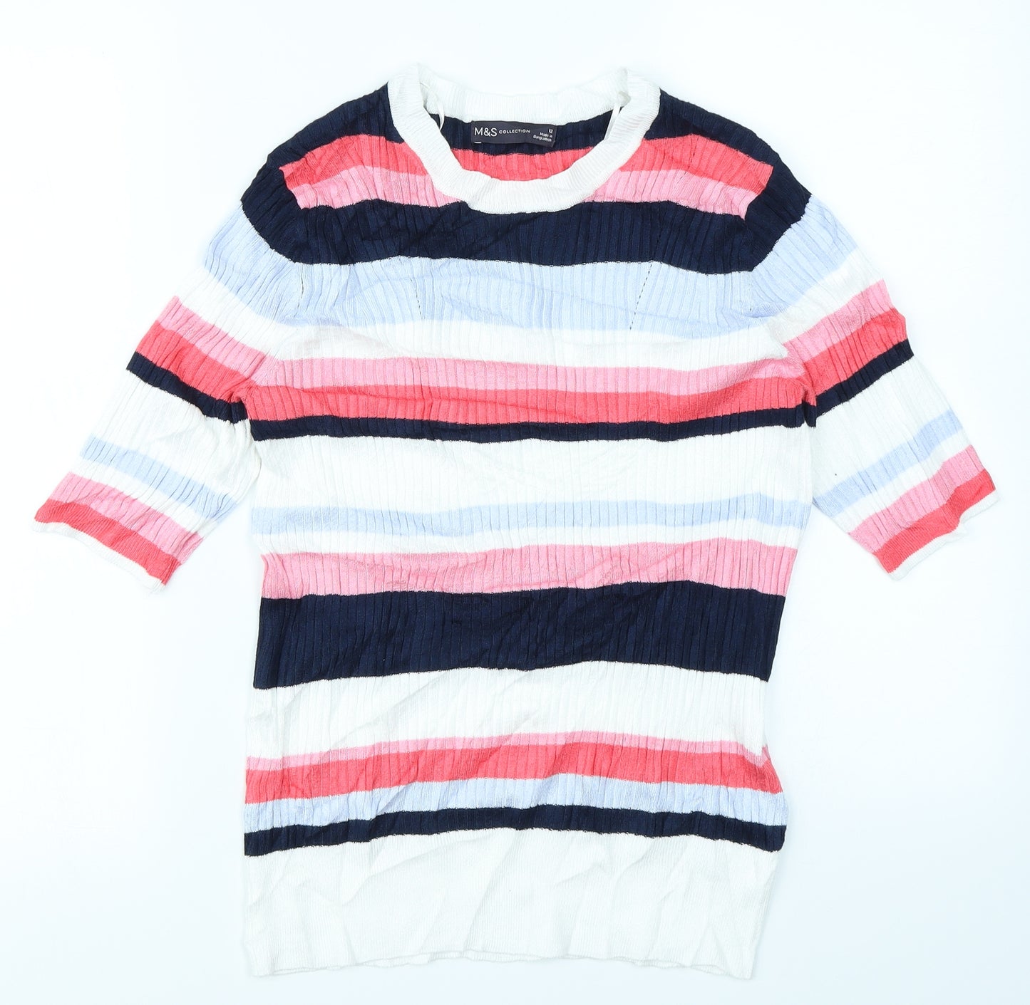 M&S Collection Womens White Striped  Pullover Jumper Size 12
