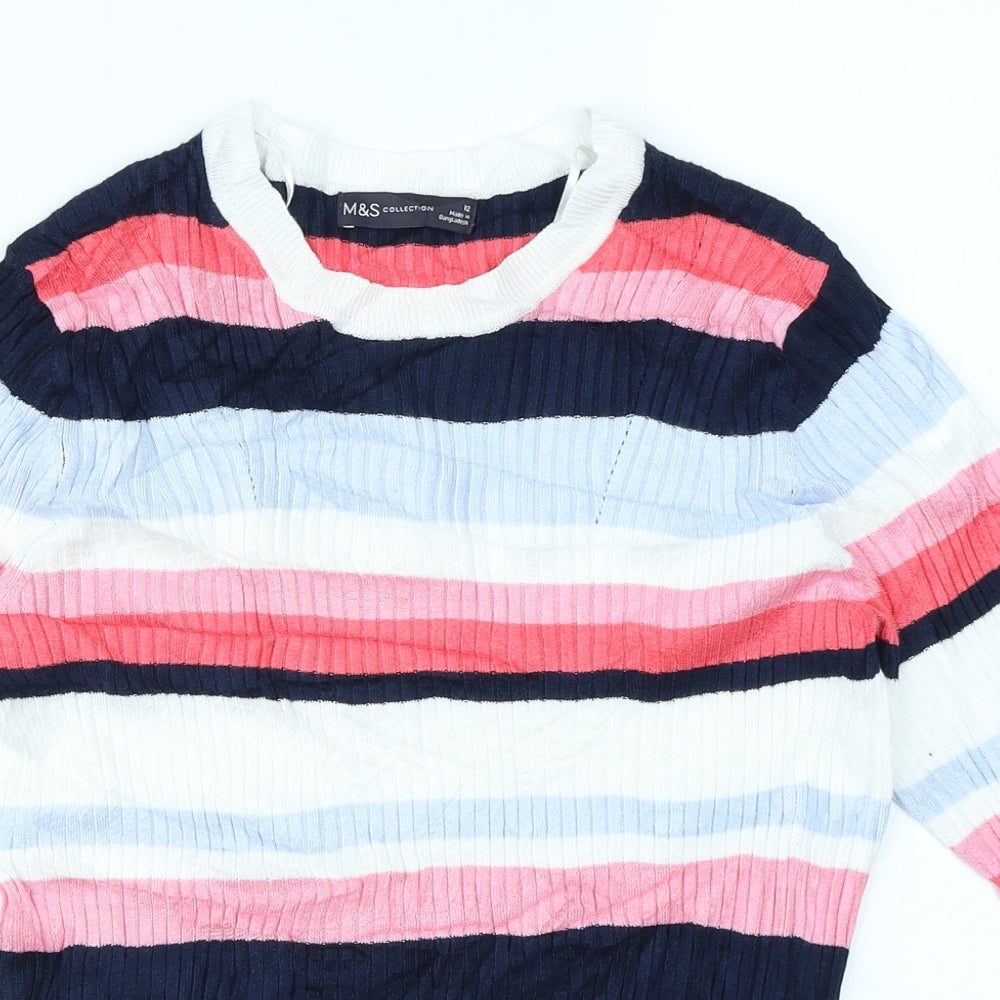 M&S Collection Womens White Striped  Pullover Jumper Size 12