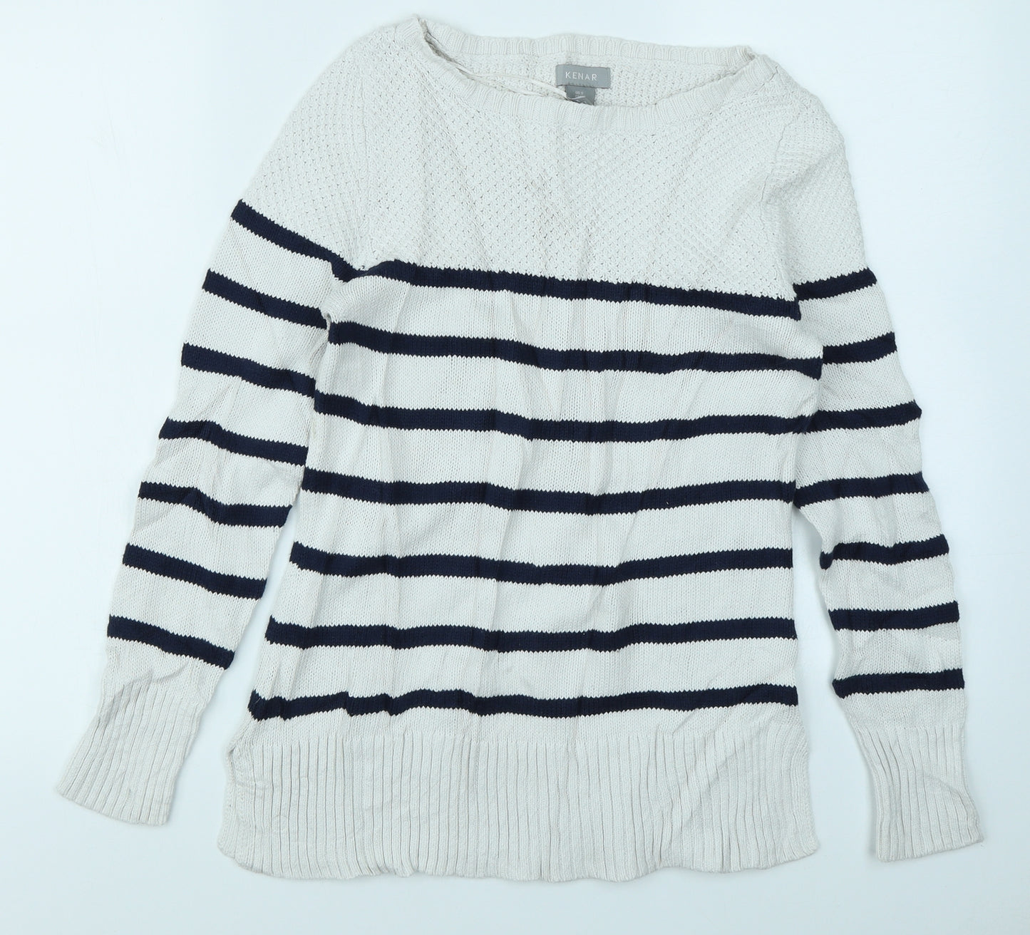 Kenar Womens White Striped  Pullover Jumper Size S