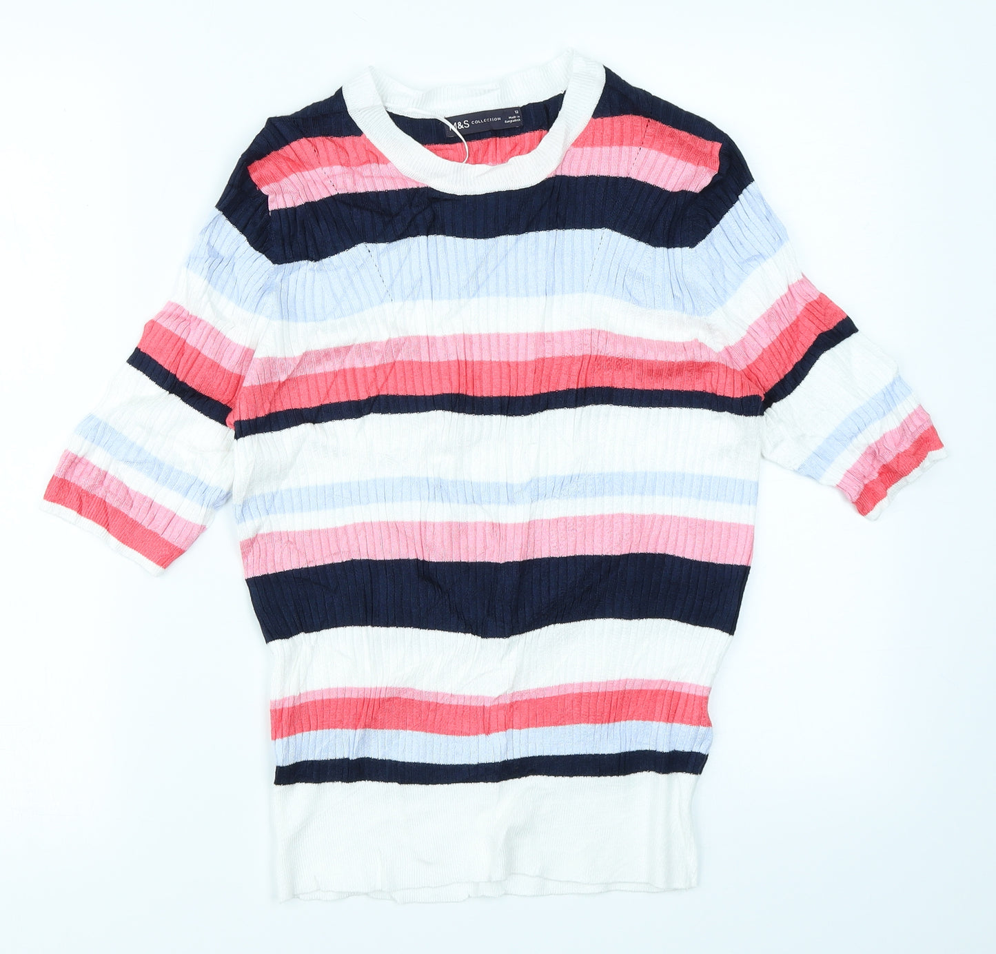 M&S Collection Womens White Striped  Pullover Jumper Size 12