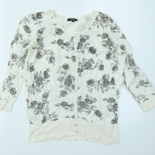 Papaya Womens White Floral  Cardigan Jumper Size 12