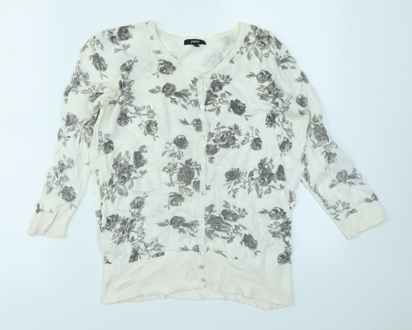 Papaya Womens White Floral  Cardigan Jumper Size 12